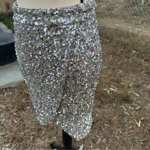 Aakaa Silver Pencil Skirt for Cocktail Night Out